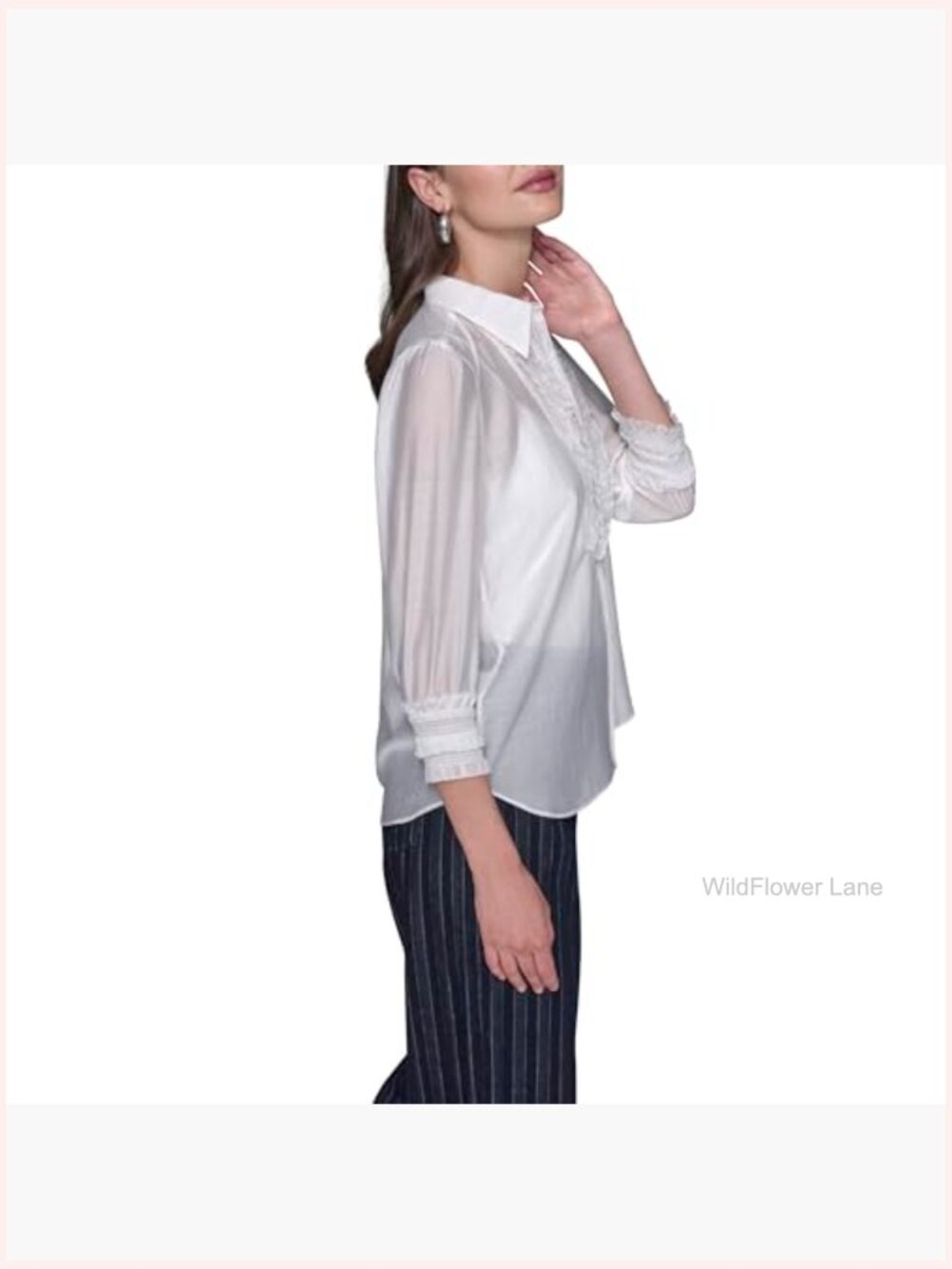 Long Sleeve Ruffle Collared Blouse - Classic Fit - Picture 3 of 5